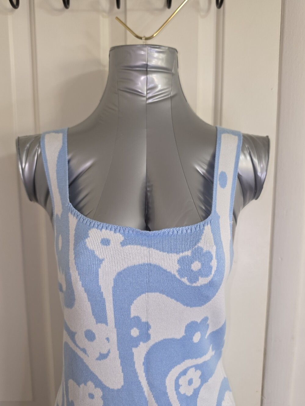 Hollister Light Blue & White Floral Knit Midi Dress